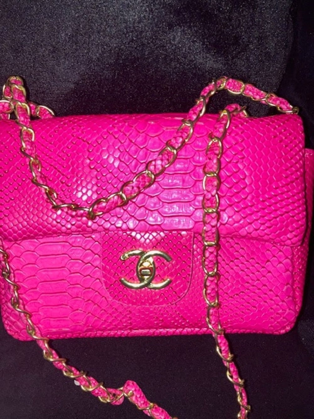 👛 2014 RARE FIND Hot Pink Cc Python Print Bag🌸 - Picture 3 of 7